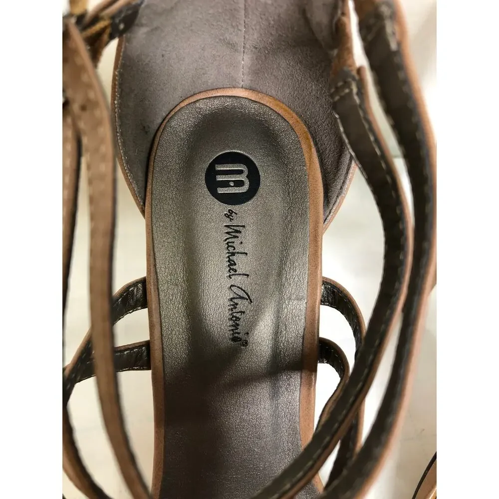 Nordstrom Michael Antonio Strappy Crossover Stiletto Heel Sandal Tan Taupe 9